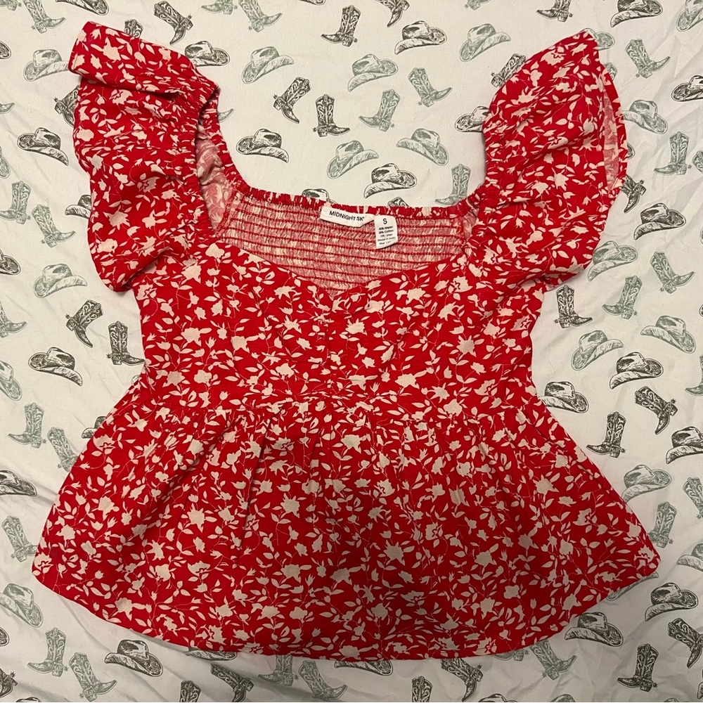 Red Floral Women's Blouse